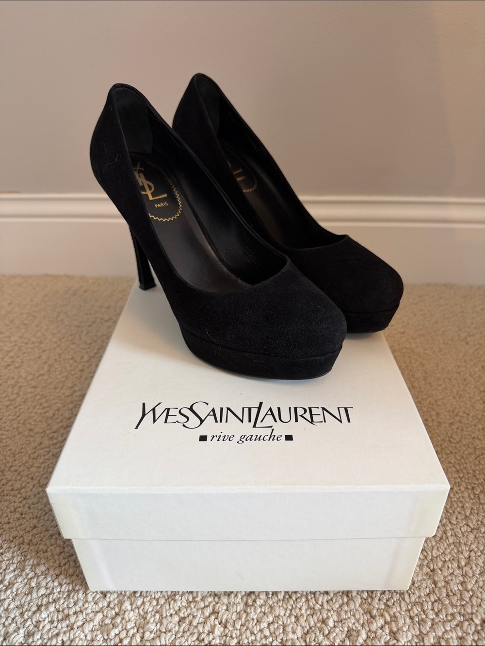 Yves Saint Laurent Black Suede Platform Pumps 8.5